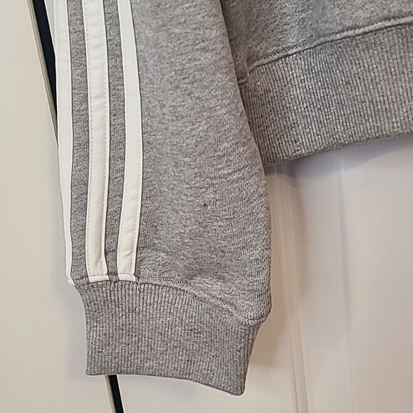 adidas Women's Essentials 3-Stripes Quarter-Zip Sweatshirt Gray and White Size L - Picture 6 of 12